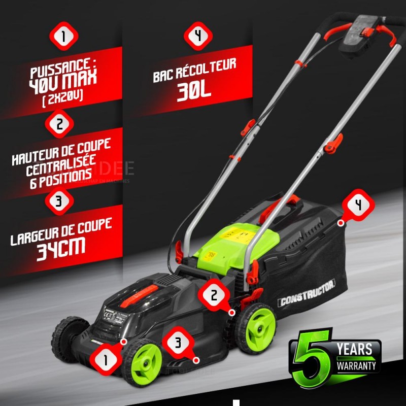 CONSTRUCTOR Lawnmower 40V (2x20V) - 34 cm without batt. and charger