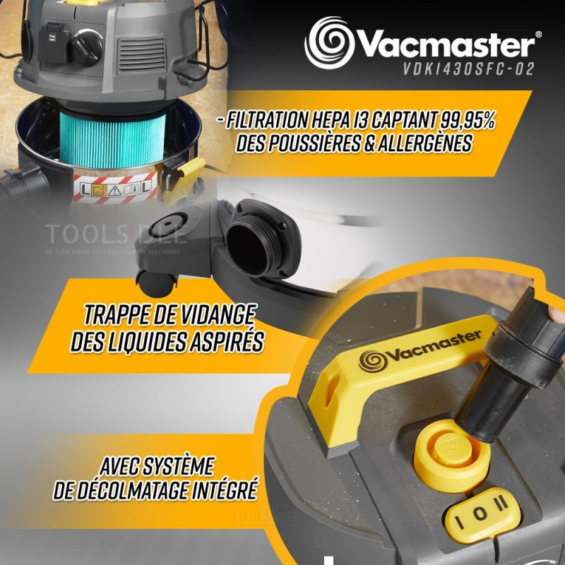 VACMASTER Aspirapolvere Acqua/Pressione/Aspirapolvere 1400W 30L Acciaio Inossidabile