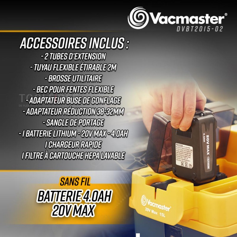 VACMASTER Aspirapolvere a batteria 20V - 15l