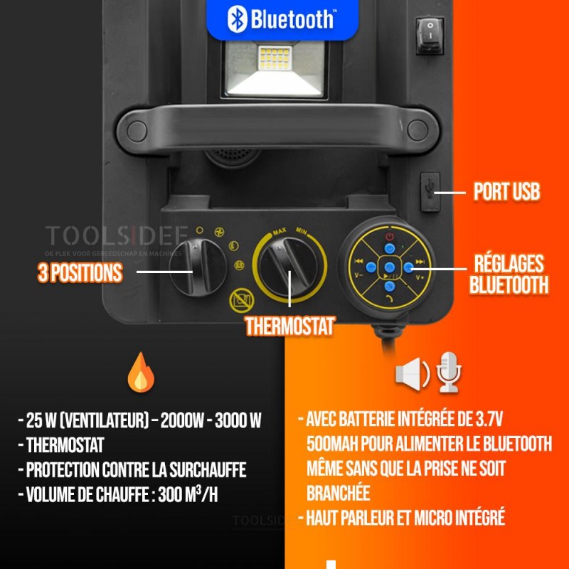 WARMTECH Riscaldamento officina 3300W + Spot + Bluetooth