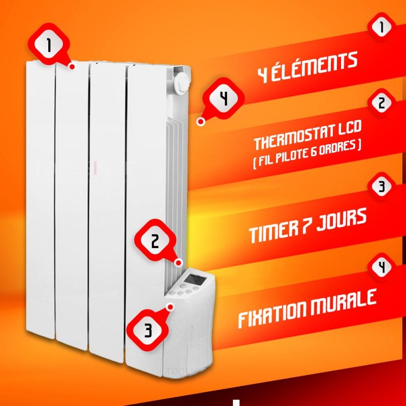 WARMTECH Oliegevulde radiator - 600W - 4 elementen