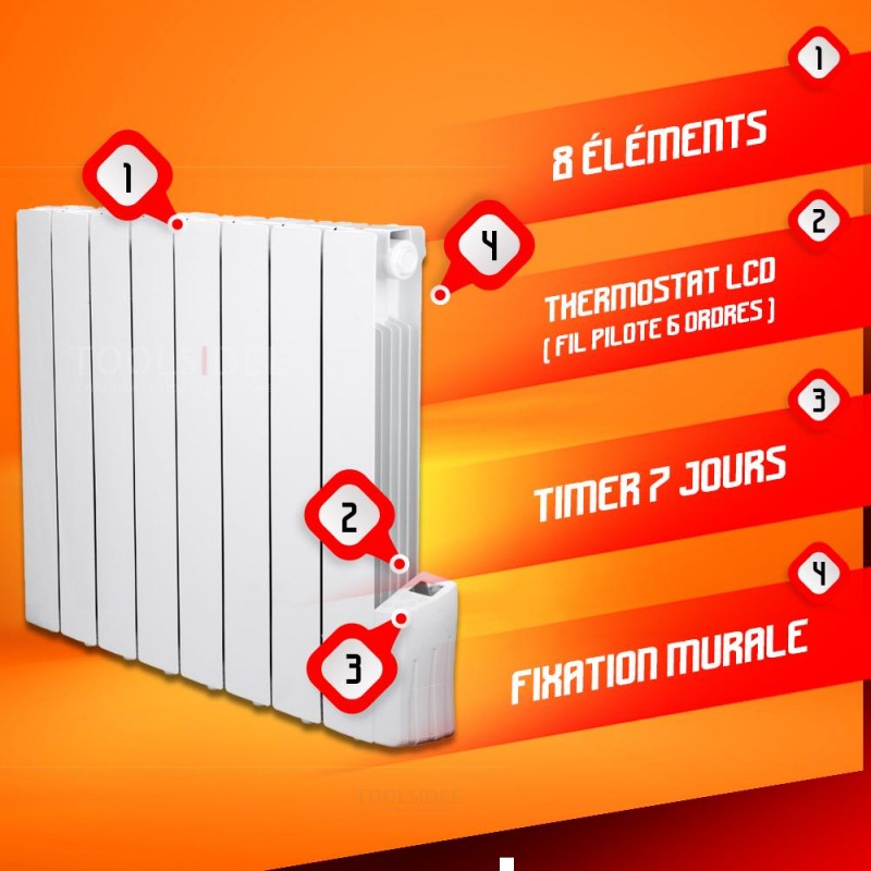 WARMTECH Oljefylt radiator - 1200W - 8 elementer