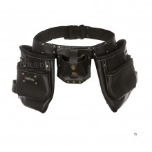 Cinturón para herramientas industriales ToolPack, 2 fundas fijas, soporte para cinta métrica y martillo, acabado negro