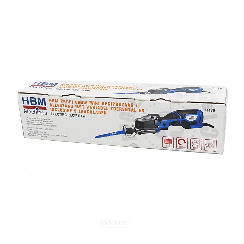 HBM Profi 600W Mini Reciprocating Saw / All Purpose Saw with Variable Speed and Including 5 Saw Blades
