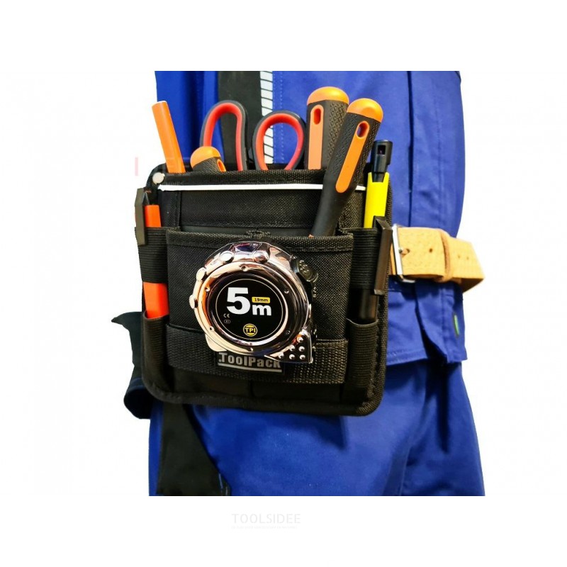 ToolPack kompakt verktøyholder, Hi-Vis refleksjonslinje, målebåndsholder i metall, belteløkke og bukseklips