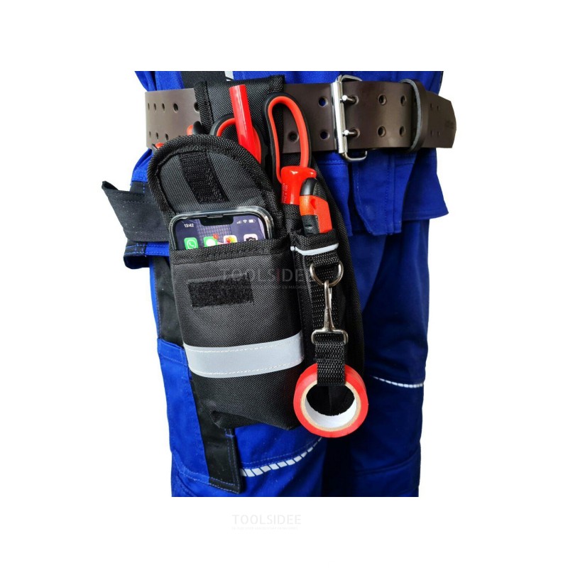 ToolPack kompakt verktøyholder, Hi-Vis-reflekterende linje, stor polstret telefonholder, belteløkke med trykknapp, hammer og tap