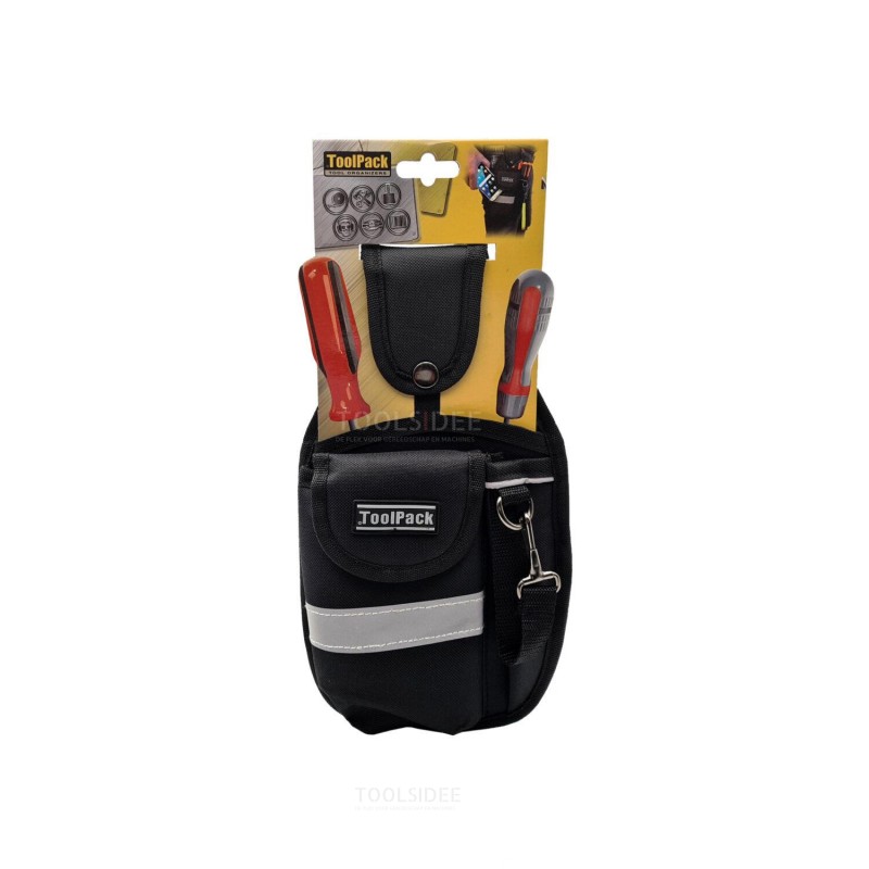 ToolPack kompakt verktøyholder, Hi-Vis-reflekterende linje, stor polstret telefonholder, belteløkke med trykknapp, hammer og tap