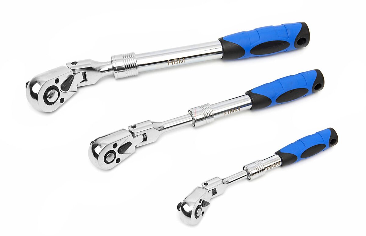 HBM 3-teiliger Profi-Ratschen-Satz mit schwenkbaren Köpfen