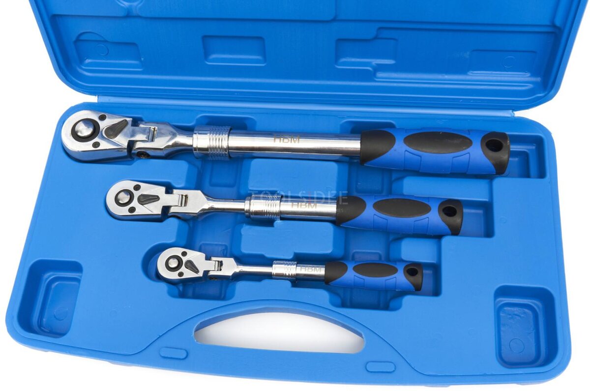 HBM 3-teiliger Profi-Ratschen-Satz mit schwenkbaren Köpfen