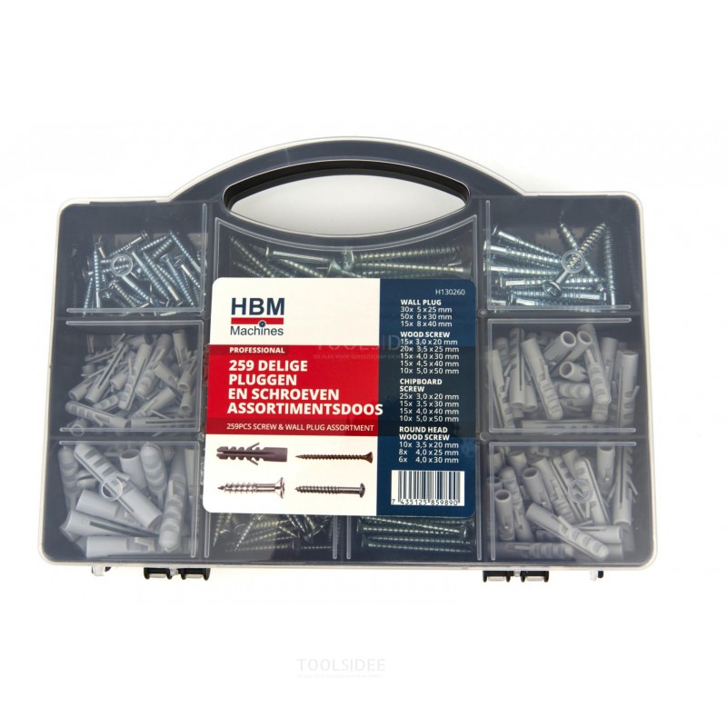 HBM 259 Piece Plugs and Screws Assortment Box
