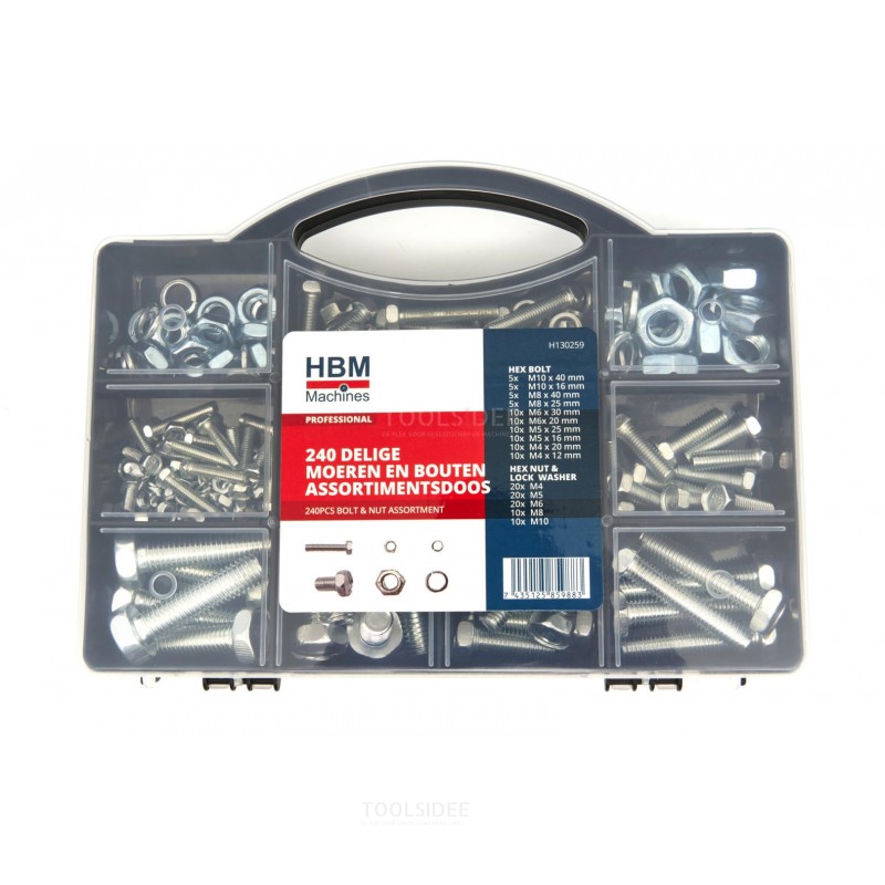 HBM 240 Piece Nuts and Bolts Assortment Box