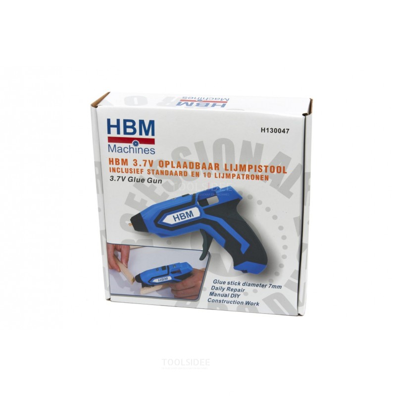 HBM 3,7V uppladdningsbar limpistol inkluderar stativ och 10 limstift