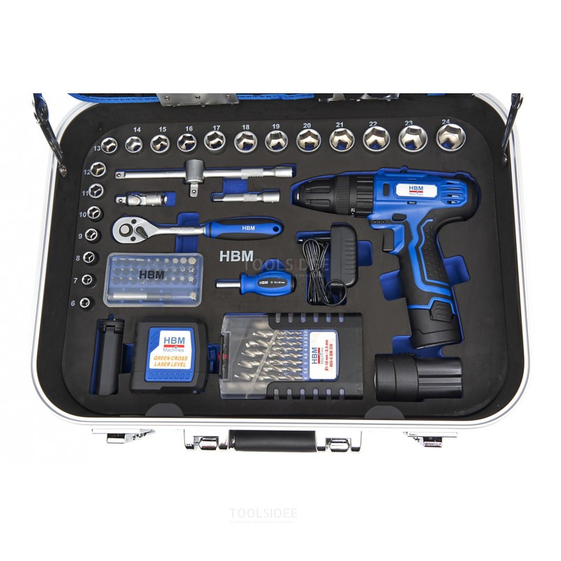 HBM Professional Tool Case 162 deler inkludert batteridrevet drill