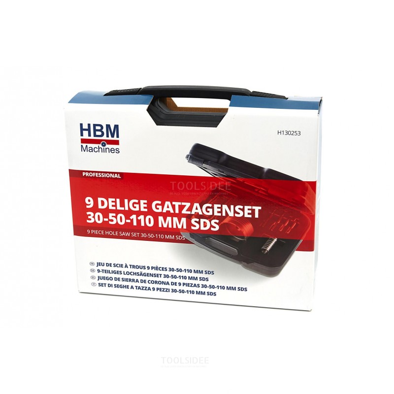 HBM TCT Gatzagenset, Dozenborenset 30 - 50 - 110 mm. Met SDS Opname 9-Delig 