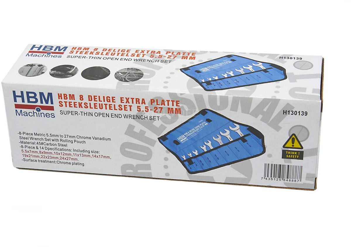 HBM Ekstra flatnøkkelsett 5,5 - 27 mm 8-delt
