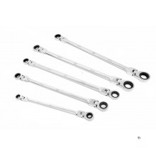 HBM 5 Piece Professional Extra Long Ring Spanner Set with Ratchet Function and Tiltable Heads 8 - 19 mm