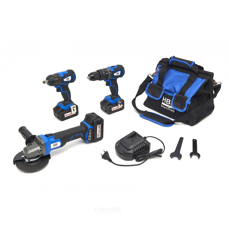 HBM 3-part brushless battery combination set, angle grinder, impact wrench, drill 20 Volt 5.0 Ah