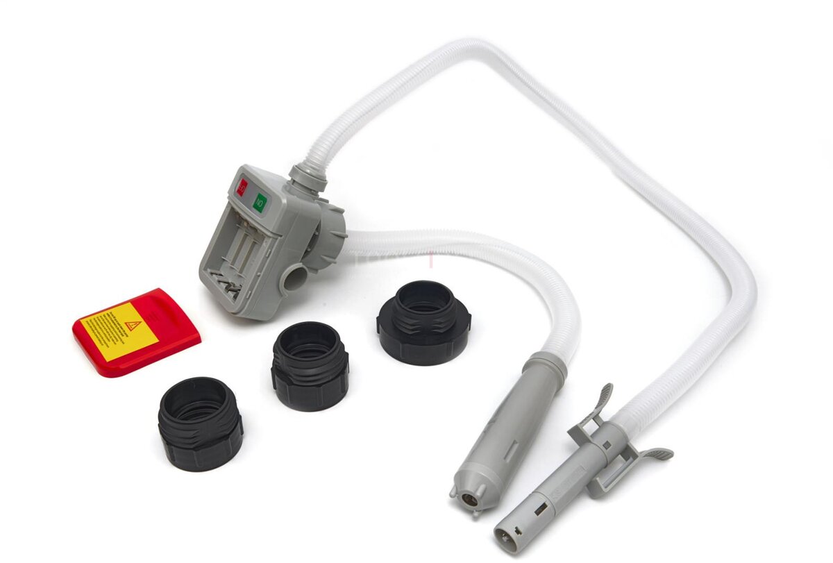 HBM Professionele olie-, benzine- en vloeistofpomp op batterijen inclusief slangen, 3 adapters, 10 l/min HBM Professionele olie-, benzine- en vloeistofpomp op batterijen inclusief slangen, 3 adapters, 10 l/min