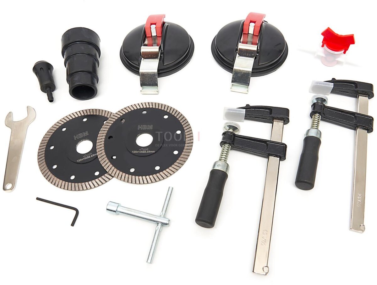 HBM 1400W Stone Incursion Hand Saw Water Cooled With Ruler 3 x 500 mm and 3 Diamond Saw Blades HBM 1400W Stone Incursion Hand Saw Water Cooled With Ruler 3 x 500 mm and 3 Diamond Saw Blades