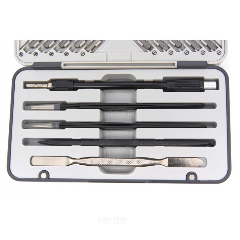 HBM 66 pièces Tournevis de précision, jeu d'embouts avec extension flexible, 2 pinces et 2 spatules.