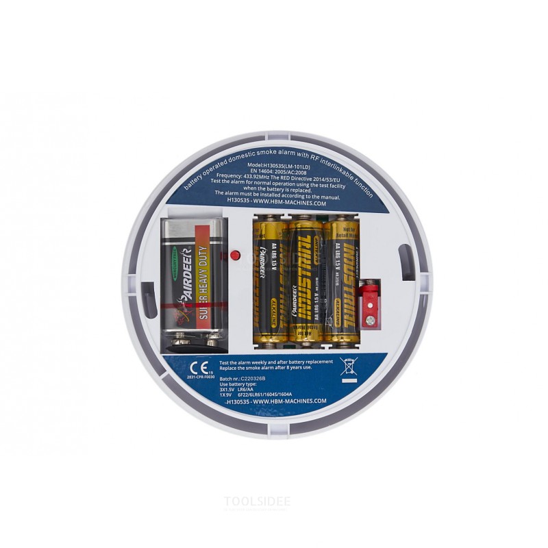 HBM optisk tilkoblingsbar røykdetektor inkludert batterier