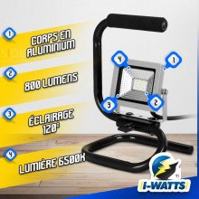 I-WATTS Bouwlamp met handvat/standaard 10W LED