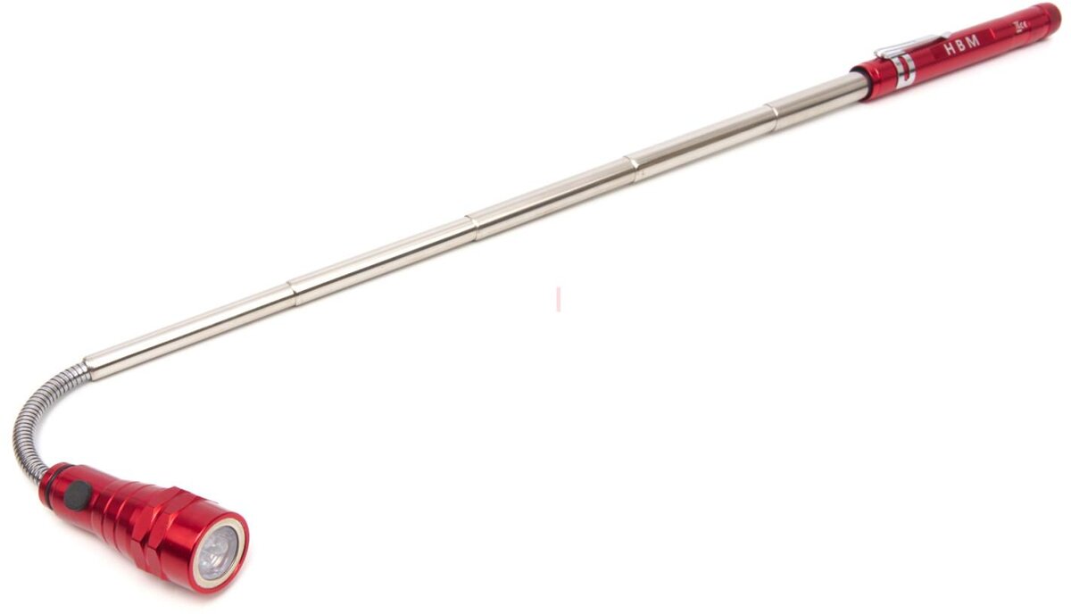 HBM Teleskopisk LED-lommelykt Med Magnet Pick Up Rød
