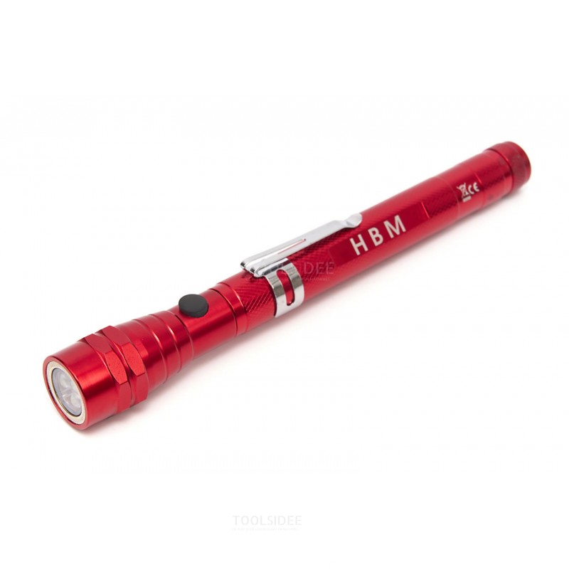 HBM Telescopic Led Flashlight With Magnet Pick Up Red