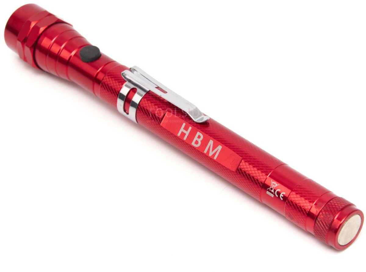 HBM Teleskopisk LED-lommelykt Med Magnet Pick Up Rød