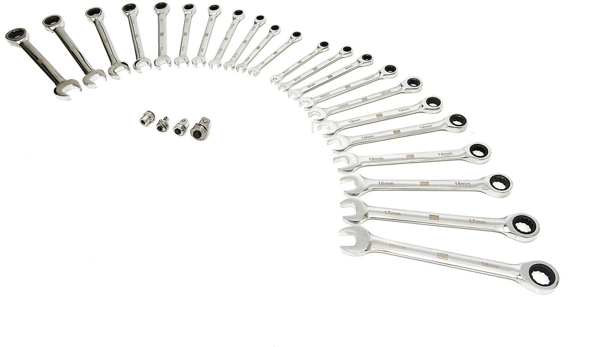 HBM 23-delers profesjonell ring, skralle, skrunøkkelsett, metrisk og tommestørrelse HBM 23-delers profesjonell ring, skralle, skrunøkkelsett, metrisk og tommestørrelse