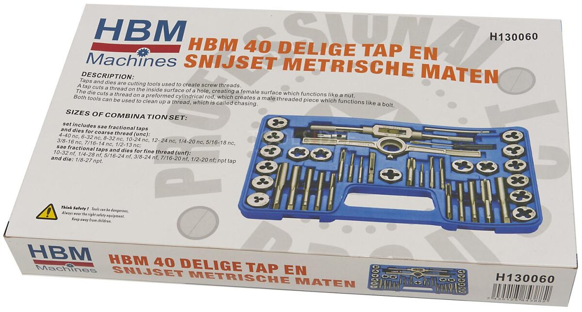 HBM kran og skjæresett UNC / UNF størrelser 40 deler