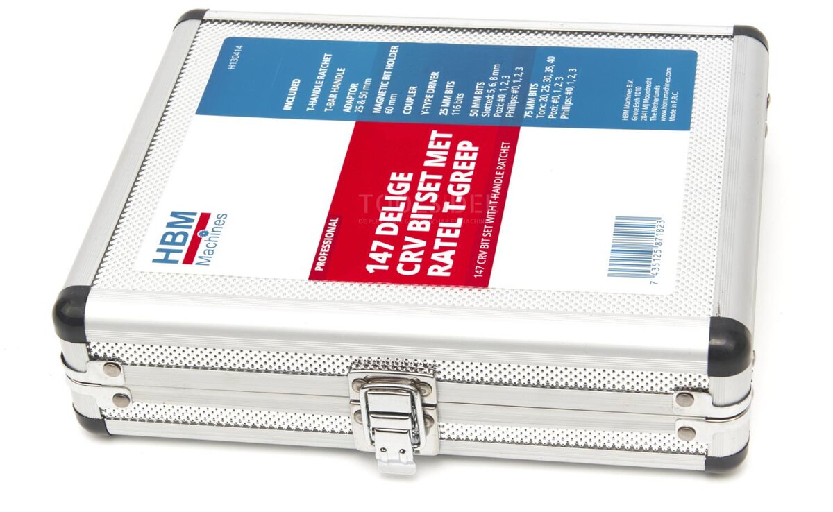 HBM CRV bitsæt med T-greb og håndskralde 147 stk