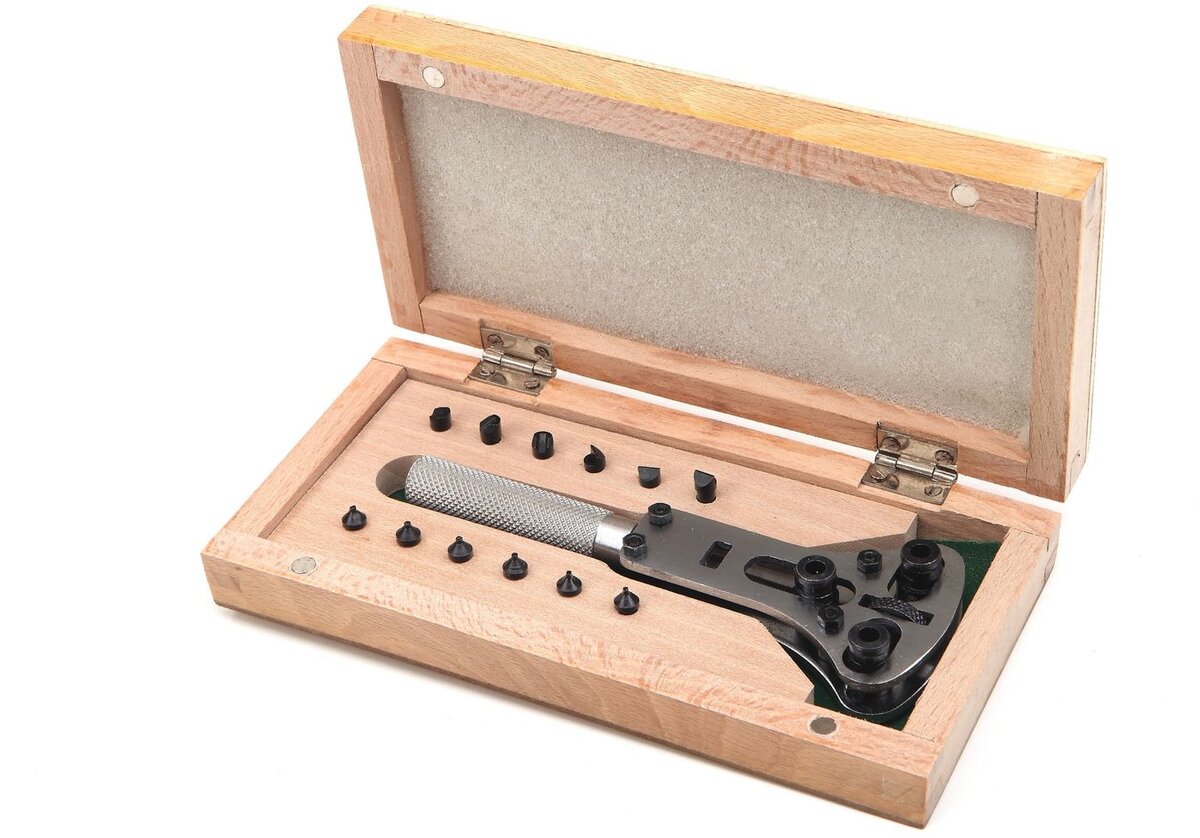 HBM Uhrengehäuseöffner Modell 1 mit Holzschatulle