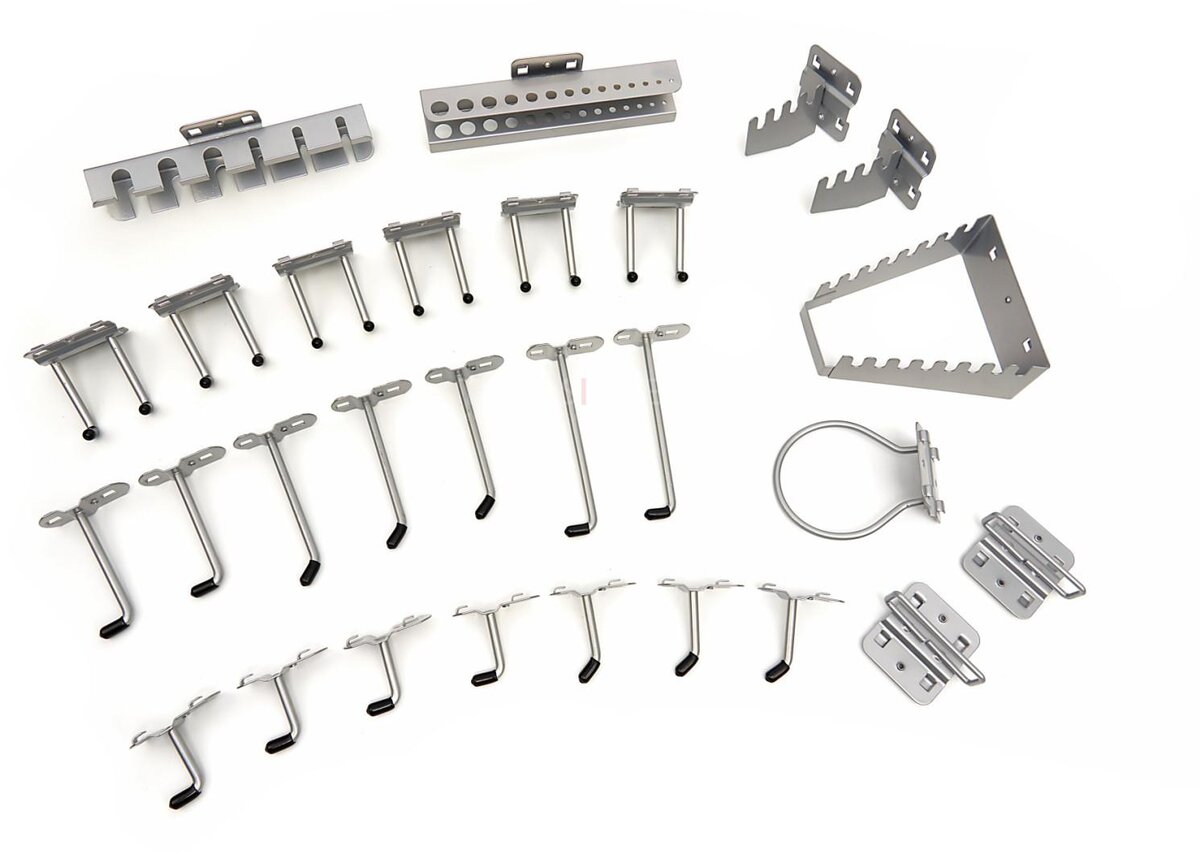 HBM Hengekroker og stativer for HBM verktøyvegg og modulverksteder 28 stk HBM Hengekroker og stativer for HBM verktøyvegg og modulverksteder 28 stk