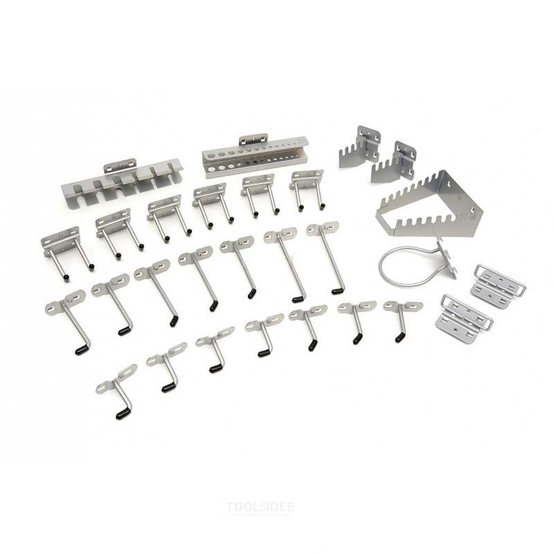 HBM Ganchos colgantes y soportes para paredes de herramientas y talleres modulares de HBM 28 piezas