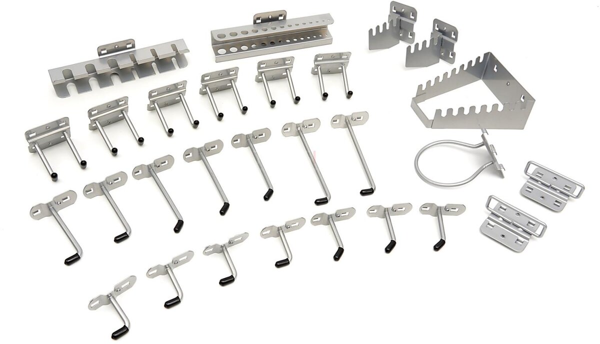 HBM Hengekroker og stativer for HBM verktøyvegg og modulverksteder 28 stk HBM Hengekroker og stativer for HBM verktøyvegg og modulverksteder 28 stk