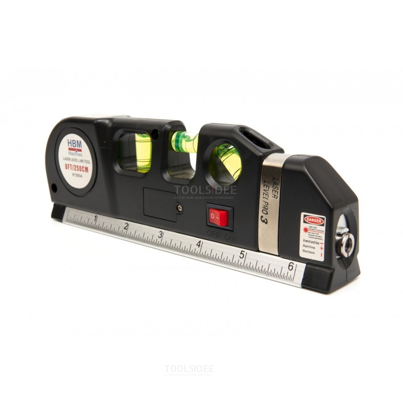 HBM spirit level with laser and integrated tape measure 250 cm