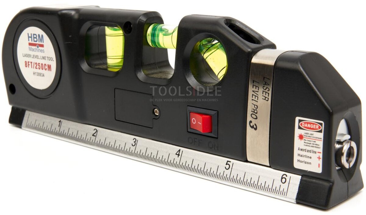 HBM spirit level with laser and integrated tape measure 250 cm