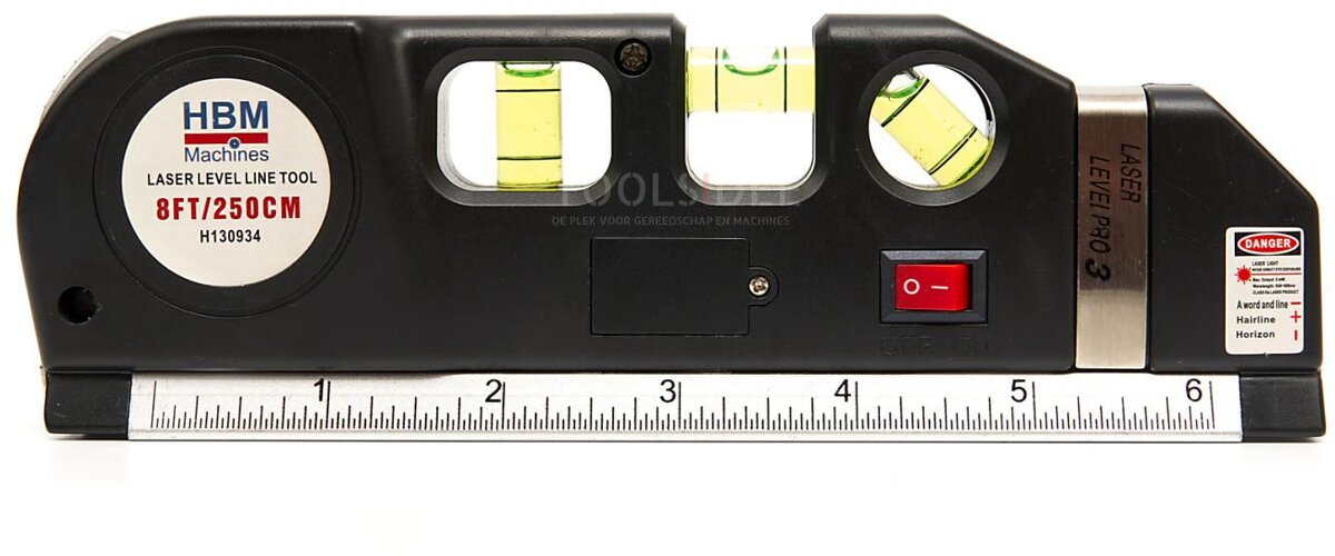 HBM spirit level with laser and integrated tape measure 250 cm