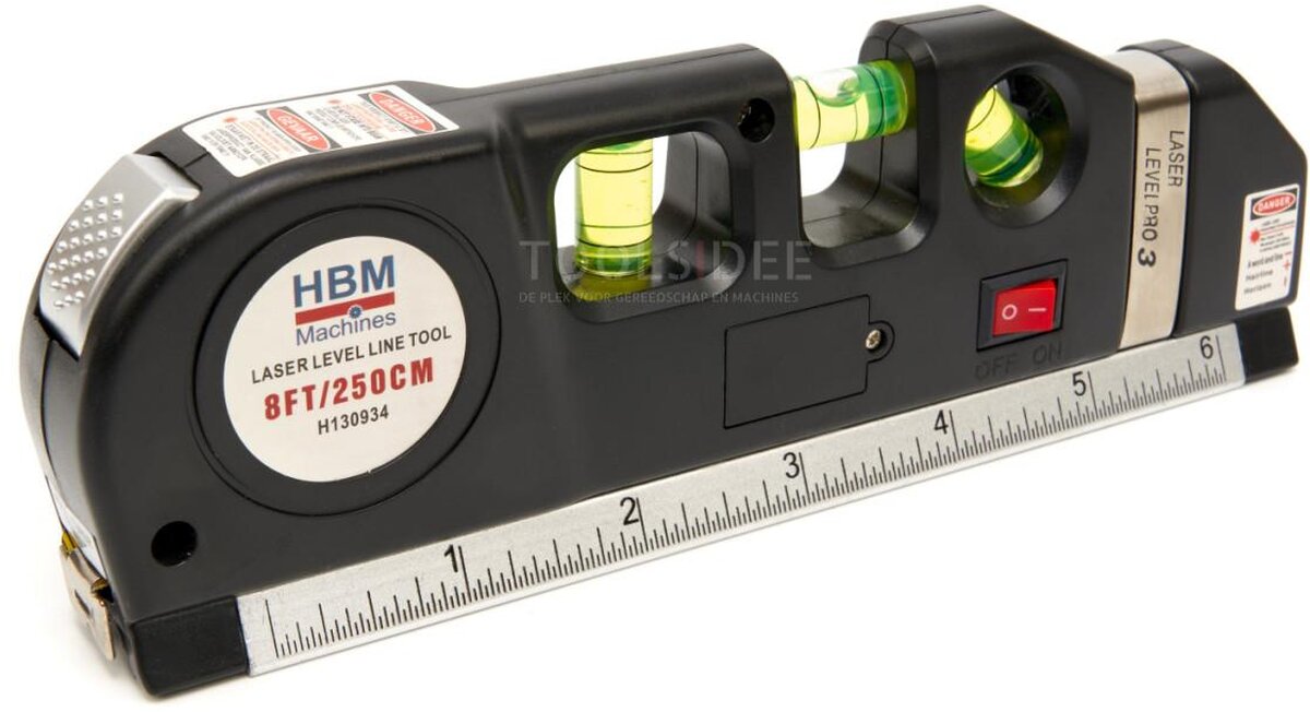 HBM spirit level with laser and integrated tape measure 250 cm