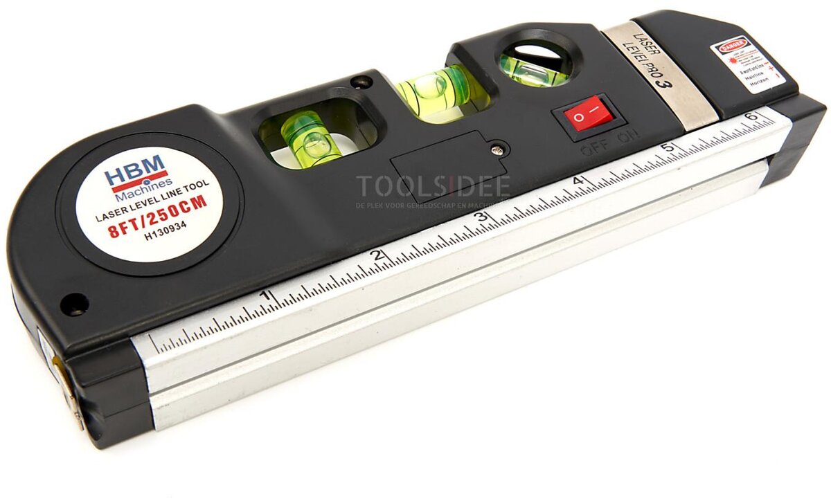 HBM spirit level with laser and integrated tape measure 250 cm