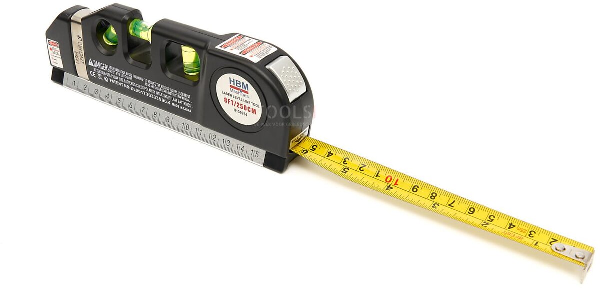 HBM spirit level with laser and integrated tape measure 250 cm
