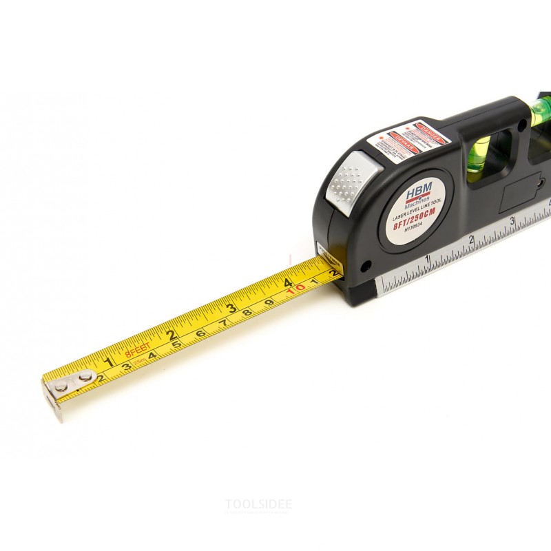 HBM spirit level with laser and integrated tape measure 250 cm
