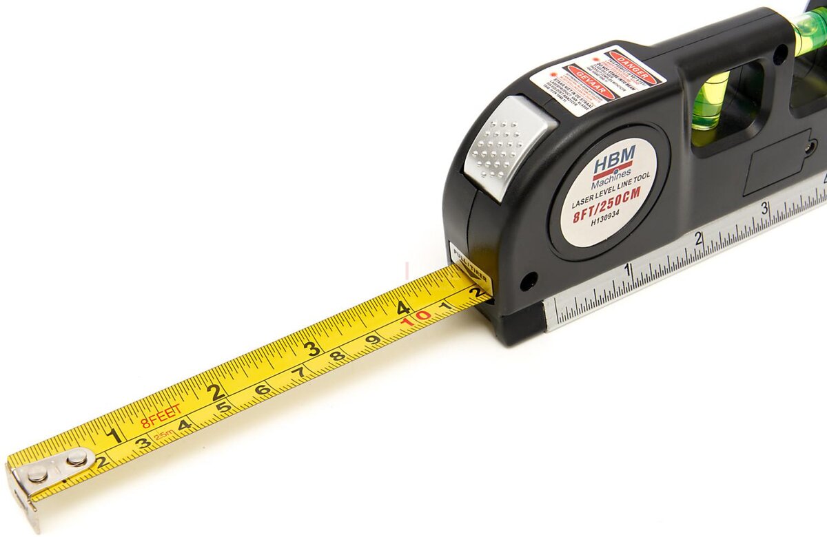 HBM spirit level with laser and integrated tape measure 250 cm