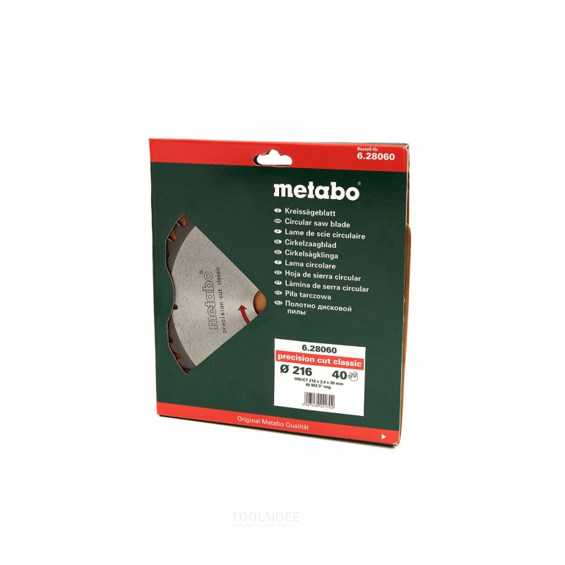 Metabo 216 x 2,4 x 30 mm sahanterä puulle 40T