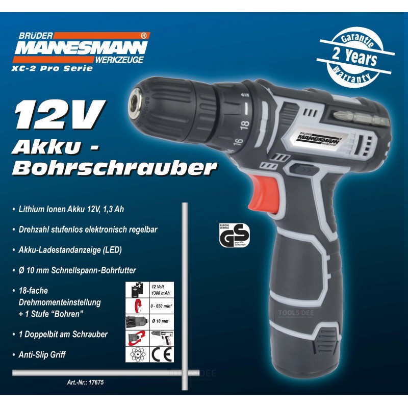 Mannesmann cordless drill/screwdriver 12v li-ion
