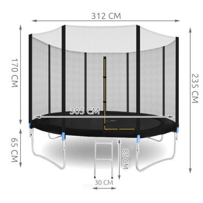 Trampoline with safety net - Lockable - Large size - Round - 305 cm