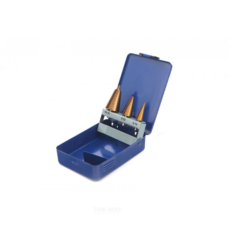 HBM 3-piece conical plate drill set with tin coating