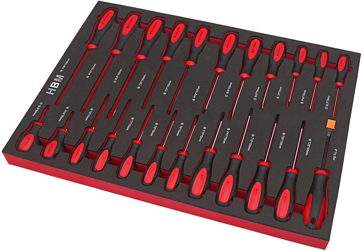 HBM Professional 23-stykke Skrutrekkersett Skuminnlegg for HBM Tool-vogn