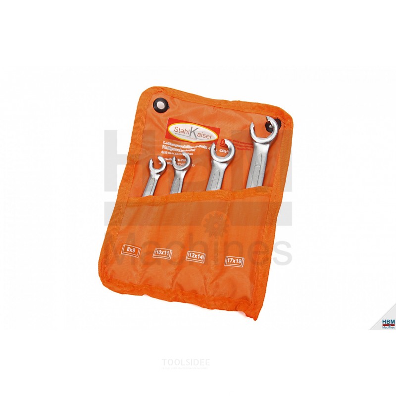 HBM 4-piece professional open ring spanner set for brake lines model 1 from 8 to 19 mm.